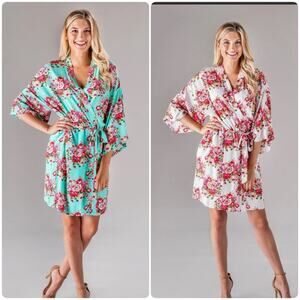 Kennedy Blue Bridal Party Getting Ready Robe Bundle White and Mint Green Floral